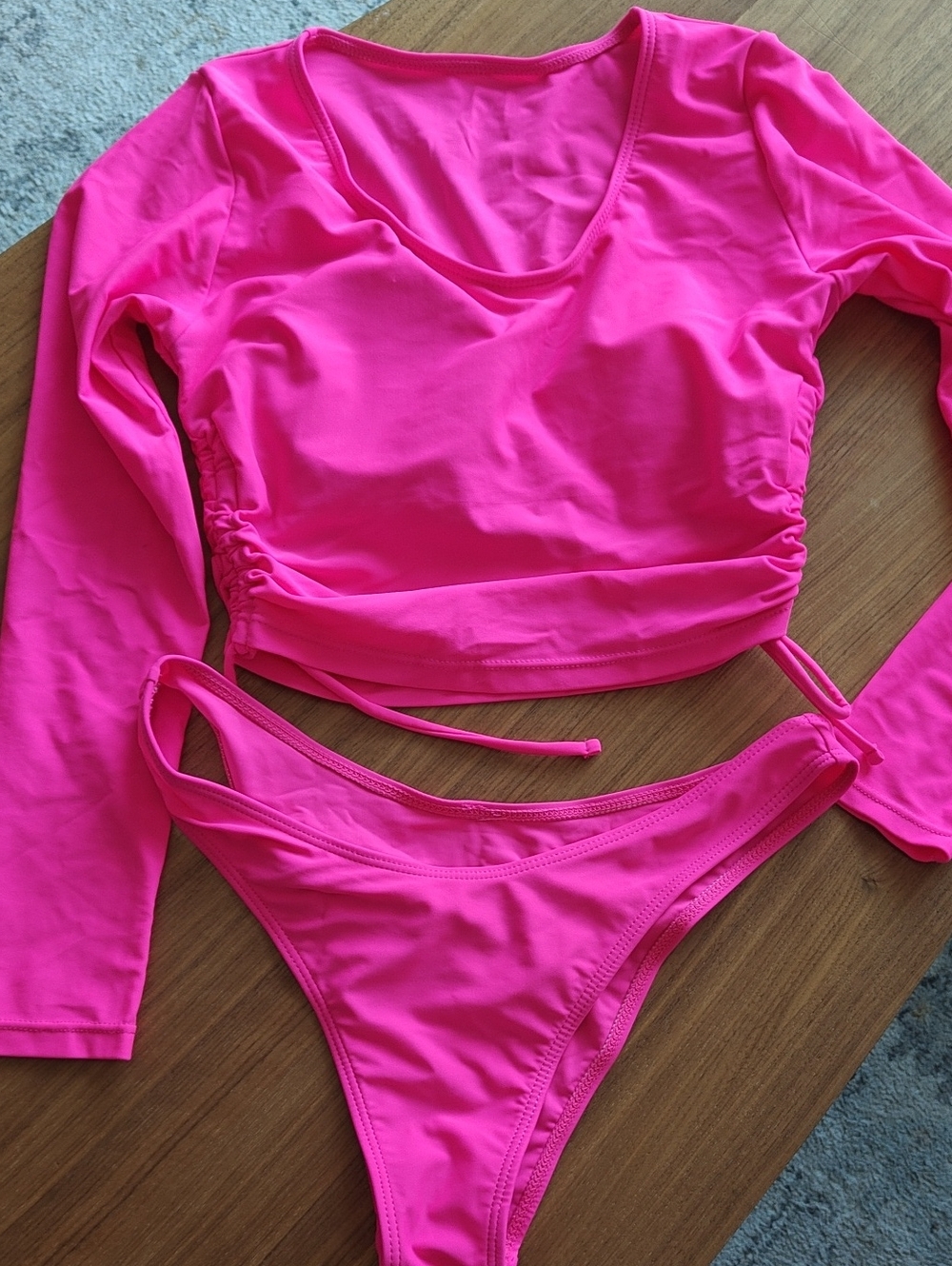 Hot Pink Long Sleeve Crop One-Piece